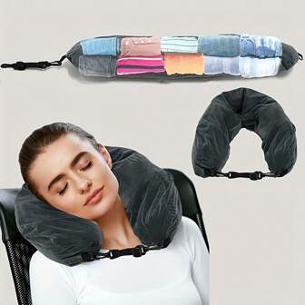 1pc Super Soft Neck Pillow With Large Capacity And Adjustable Strap, Travel Neck Pillow With Long Zipper, Making Travel Easier