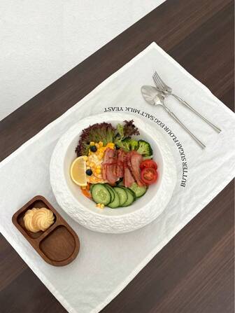 CMYD Studio 1pc Rock Texture Ceramic Salad Plate, Deep Dish Plate, Creative Hotel Restaurant Tableware, High-End White Plate, Soup Plate, Black Rock Pattern Dinner Plate, Suitable For Hotel Restaurant Creative Tableware, Gift, Home Breakfast & Salad Plate