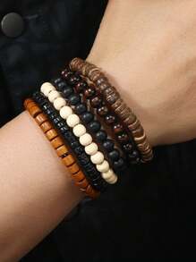 6 Stück/set Minimalistische Perlenarmbänder Für Männer Zur Täglichen Dekoration, Geschenk Für Familie Und Freunde, Feiertags-geburtstagsgeschenk Für Freunde