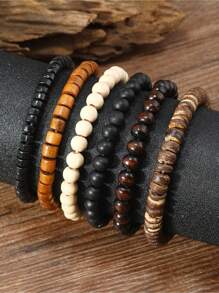 6 Stück/set Minimalistische Perlenarmbänder Für Männer Zur Täglichen Dekoration, Geschenk Für Familie Und Freunde, Feiertags-geburtstagsgeschenk Für Freunde