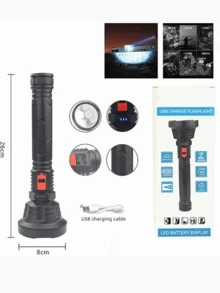 Lanterna LED Tática Militar Flash De Longo Alcance 300m De Acampamento À Prova D'água USB Recarregável - Damasco - Visão 6