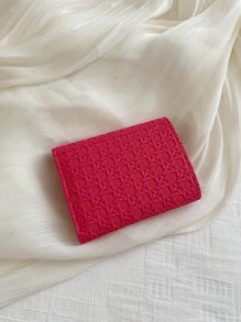 1pc PU Braided Portable Bifold Short Wallet Fashionable And Suitable Daily Use Dating And Gift Giving For Women Wallet Purse Wallet Small Wallet - Hot Pink - View 7