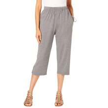 Roaman's Women's Plus Size Petite Plus Size Soft Knit Pull-On Capri Pant - MEDIUM HEATHER GREY - View 1
