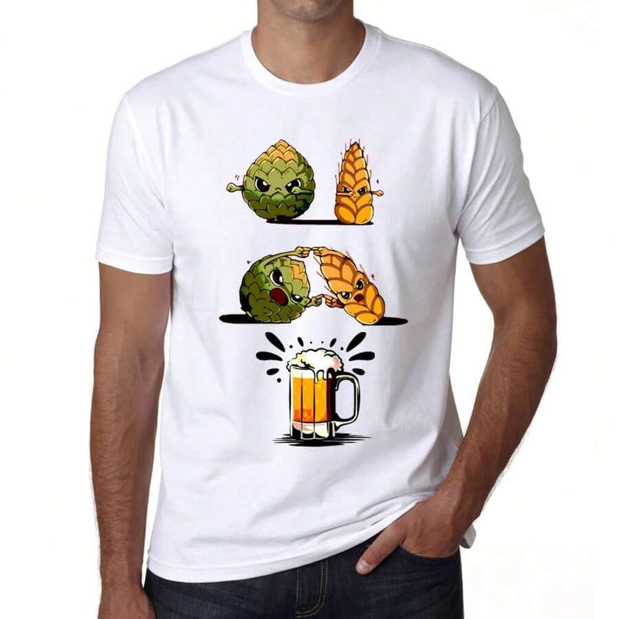 Men's Graphic T-Shirt Design Fusion Beer Friendly Limited Edition Short Sleeve Tee-Shirt Vintage Birthday Gift Novelty