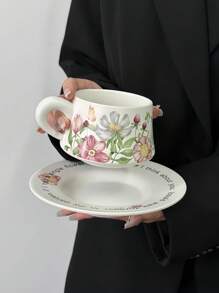 1set Small Blue Cup And Saucer, European Style Ceramic Coffee Cup Set High-Grade Simple English Afternoon Tea Set, Suitable For Restaurants, Cafes, Living Rooms And Parties.