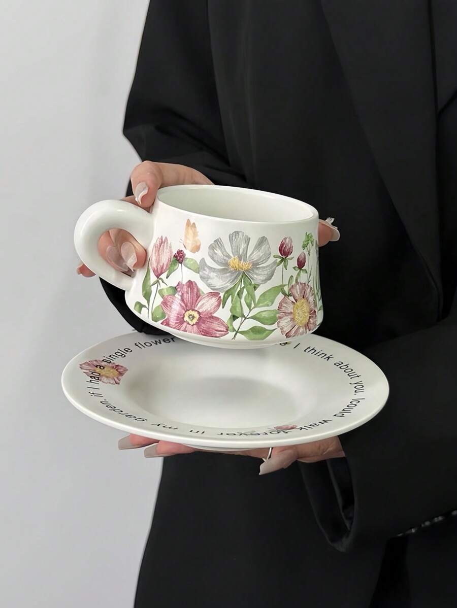 1set Small Blue Cup And Saucer, European Style Ceramic Coffee Cup Set High-Grade Simple English Afternoon Tea Set, Suitable For Restaurants, Cafes, Living Rooms And Parties.