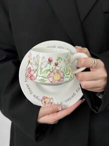 1set Small Blue Cup And Saucer, European Style Ceramic Coffee Cup Set High-Grade Simple English Afternoon Tea Set, Suitable For Restaurants, Cafes, Living Rooms And Parties.