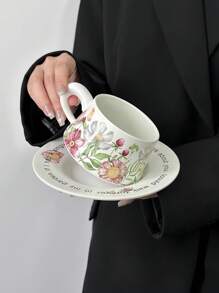 1set Small Blue Cup And Saucer, European Style Ceramic Coffee Cup Set High-Grade Simple English Afternoon Tea Set, Suitable For Restaurants, Cafes, Living Rooms And Parties.