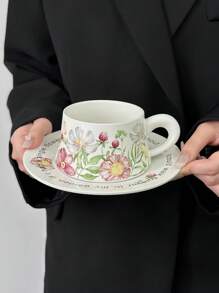 1set Small Blue Cup And Saucer, European Style Ceramic Coffee Cup Set High-Grade Simple English Afternoon Tea Set, Suitable For Restaurants, Cafes, Living Rooms And Parties.