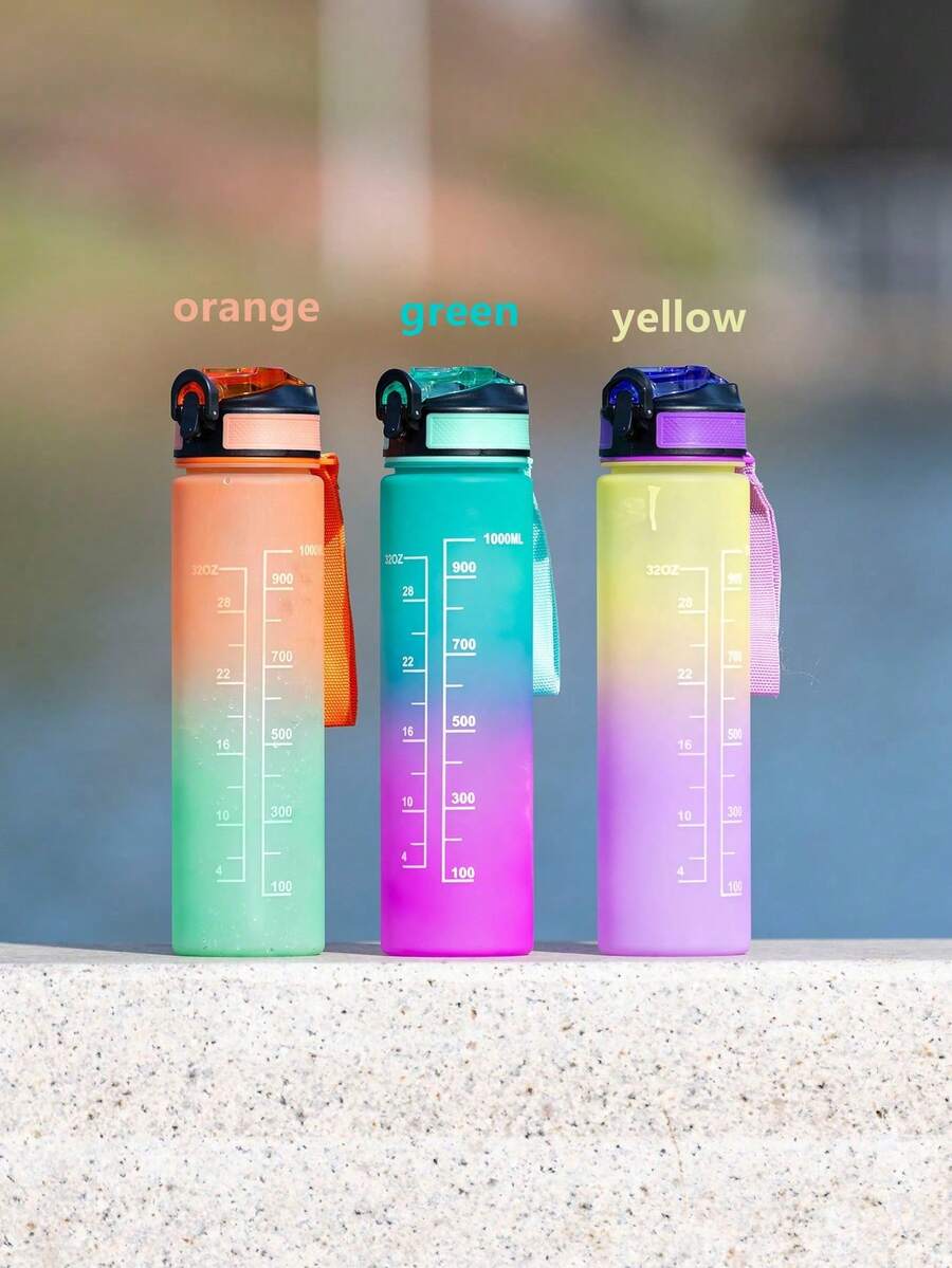 A 1000ml Frosted Cup With Straw, Gradient Large Capacity Water Bottle Suitable For Outdoor Sports, Travel, Camping And Business Trips, Plastic Cup With Straw, Birthday Gift - 1000ml - View 1