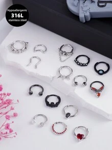 3 件/套 多种款式 16G 鼻中隔珠宝 蝴蝶、月亮、骷髅、蝙蝠鼻中隔环穿孔珠宝 唇环 人造珍珠蛋白石鼻中隔环和马蹄杠铃 铰链鼻中隔环 耳轮、耳轮、耳屏、耳甲、软骨耳环 不锈钢鼻中隔鼻环 环形穿孔珠宝 女士吊坠鼻环 10 毫米 聚会约会日常佩戴 - 多彩隔膜首飾 - 查看 3