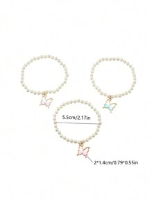 3pcs Girls Minimalist Pearl Butterfly Bracelet Set