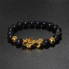 Pulsera Pi Xiu que cambia de color de 1 pieza para mujeres Bracelets Feng Shui Wealth Pi Yao Obsidian para hombres de 10 mm Dragon Mantra bead Bangle Joyería de la suerte Pixiu de 10 mm Feng Shui Beads para hombres, Pulsera de cuentas de amuleto tallada a mano de dragón Pi Yao de 19cm-7.5inch para mujeres, joyería de riqueza