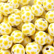 10 pièces/set Perles en bois à fleurs de marguerite de 16 mm, perles florales imprimées de style bohème rustique pour l'été, artisanat DIY, bijoux, guirlandes, création artisanale pour la Saint-Valentin