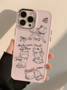 苹果婴儿粉色卡通猫咪印花手机壳适用于 15/15Pro/15Plus/15Promax 可爱防水防震防摔防刮 - 彩色 - 查看 2