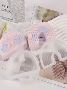 1 pieza Molde de silicona con forma de arco iris para sujetar velas, Molde de yeso o cemento para bricolaje, Molde de bandeja con decoración en forma de corazón y nube, para decoración del hogar