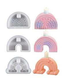 1 pieza Molde de silicona con forma de arco iris para sujetar velas, Molde de yeso o cemento para bricolaje, Molde de bandeja con decoración en forma de corazón y nube, para decoración del hogar