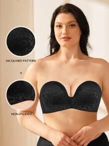 Support V Neck Strapless Bra - Black - View 3