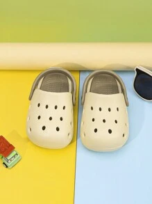 1 paar Fashion DIY Casual Peuter Jongens Ademende Sandalen, Klassieke Veelzijdige Bloemen Prinses Stijl Baby Meisjes Tweekleurige Tuinschoenen, EVA Zachte Zool Antislip Vrijetijds Strand Pantoffels, Dagelijkse Veelzijdige Slip-On Kinderkamer Kruipschoenen