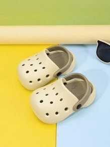 1 paar Fashion DIY Casual Peuter Jongens Ademende Sandalen, Klassieke Veelzijdige Bloemen Prinses Stijl Baby Meisjes Tweekleurige Tuinschoenen, EVA Zachte Zool Antislip Vrijetijds Strand Pantoffels, Dagelijkse Veelzijdige Slip-On Kinderkamer Kruipschoenen