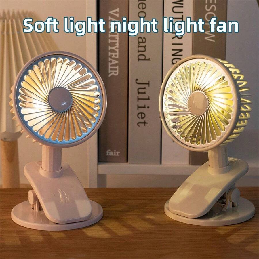 復古款USB充電式LED小夜燈夾式風扇，可裝置於桌上或夾在其他物品上，兼具照明和風扇兩種功能 - 均碼 - 查看 1