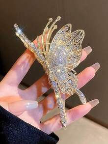1pc High-End Hollowed-Out Hair Claw With Rhinestone Butterfly Decoration, Vintage Retro Hair Claw Hair Accessory - D-5157 - View 8