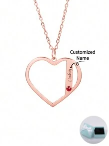 個性化名字刻字鑲嵌生日石心形吊墜項鍊，定制母親節禮物、情人節禮物、周年紀念禮物、聖誕節禮物、畢業禮物，高端的家庭和朋友之間的禮物