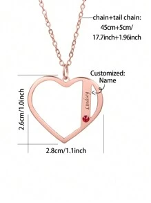 個性化名字刻字鑲嵌生日石心形吊墜項鍊，定制母親節禮物、情人節禮物、周年紀念禮物、聖誕節禮物、畢業禮物，高端的家庭和朋友之間的禮物