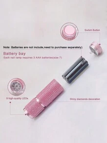 迷你便攜式鑽石貼花美甲燈，手持式鑽石造型設計，粉色，用於固化指甲油膠，配備高功率LED燈珠，沒有光死角，快速乾燥膠水，更有效的美甲 - 彩色 - 查看 4