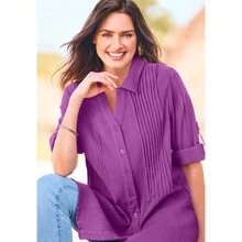 Woman Within Women's Plus Size Pintucked Button Down Gauze Shirt