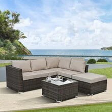 4 Pieces Patio Furniture Set, Patio Conversation Set All Weather Outdoor Sectional Wicker Rattan Patio Seating Sofa With Cushion And Glass Table - White - View 3