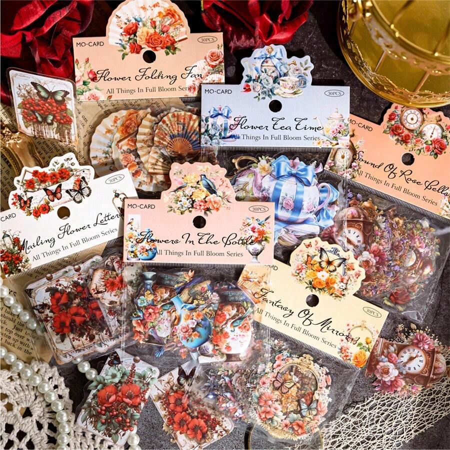 30 Cái/gói Camellia Series Miếng Dán DIY Thêu Sò, Tạp Chí Làm Thiệp, Miếng Dán Trang Trí - Nhiều màu - Xem 1