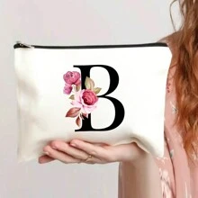 1pc Cosmetic Bag Makeup Bags Wallet Name Initials A-Z Letter Pattern Toiletry Organizer Pouch Wash Bag Zipper Phone Purse Pencil Pouch Clutch Bag Teacher Gifts Travel Essentials For Women Girl Gift For For Makeup Tools Makeup Brushes Storage,Boho Vibes,For Holiday Beach, Bathroom Collection, Bedroom Collection, Large Capacity
