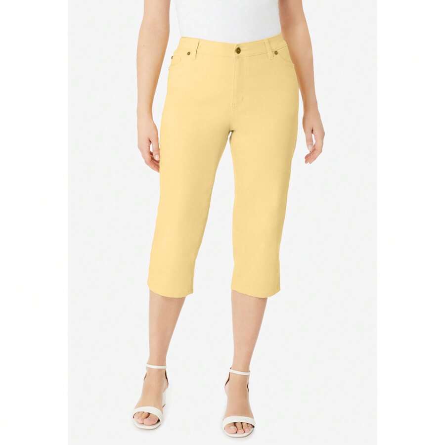 Roaman's Women's Plus Size Invisible Stretch Iconic Capri Jean - 香蕉 - 查看 1