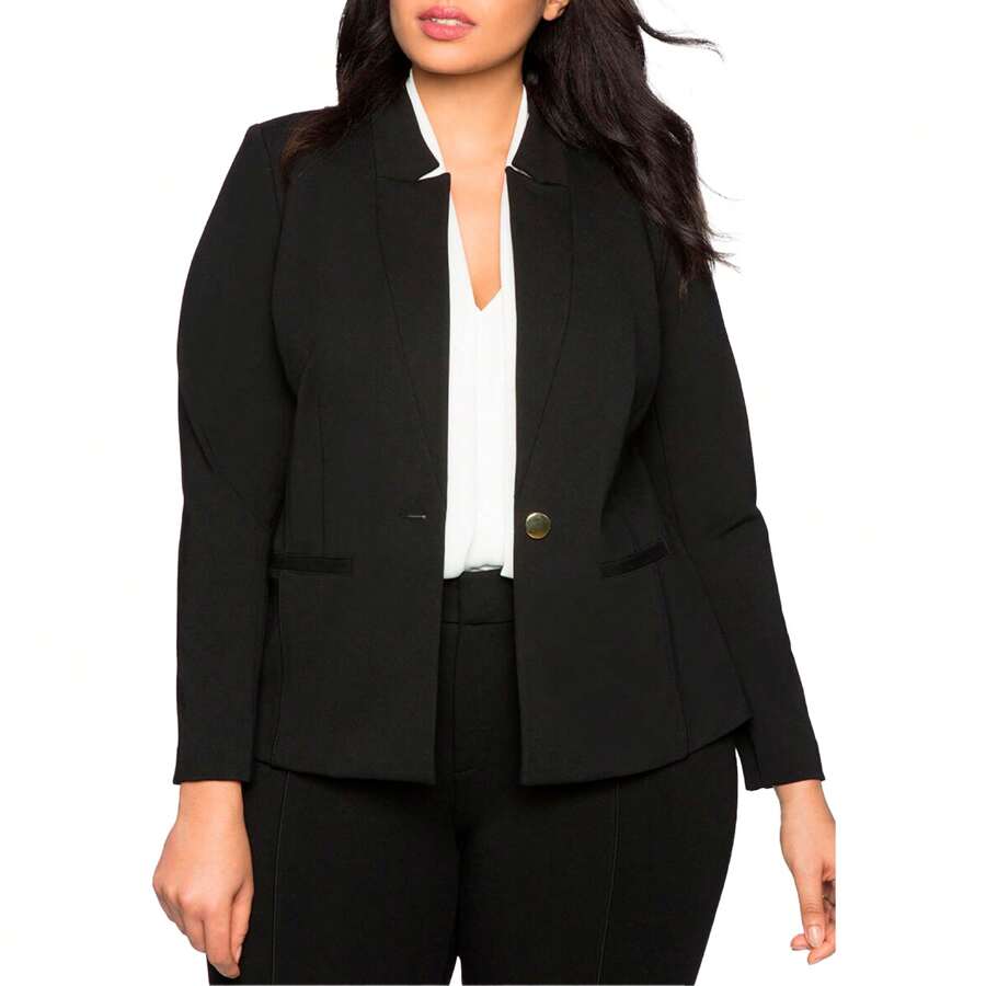 ELOQUII Women's Plus Size The Ultimate Stretch One Button Blazer - Black - View 1