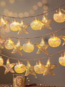 1 peça de luz de corda LED de animais marinhos estrela-do-mar e concha, série do porto, decorações festivas ao ar livre.