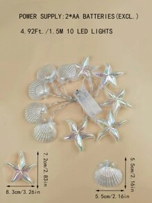 1 peça de luz de corda LED de animais marinhos estrela-do-mar e concha, série do porto, decorações festivas ao ar livre.
