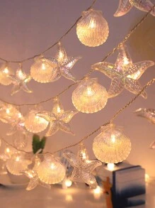 1 peça de luz de corda LED de animais marinhos estrela-do-mar e concha, série do porto, decorações festivas ao ar livre.