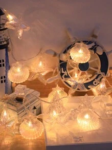 1 peça de luz de corda LED de animais marinhos estrela-do-mar e concha, série do porto, decorações festivas ao ar livre.