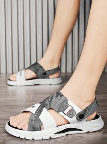 Men Summer Leather Soft Bottom Outdoor Sandals With Convertible Design Anti-Slip And Deodorant Beach Sandals - Grey - View 3