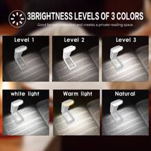 1pc USB Rechargeable Reading Book Light Portable Clip-On Bookmark Lamp With 3 Color Temperature & Adjustable Brightness (White, Pink, Blue, Black, Green, Yellow) For Eye Protection