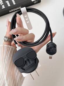 Cartoon Skull Sunglasses 1.5m Laser Winder Fastening Wire Clip TPU Protective 4-Piece Set Compatible With IPhone 20W Quick Charge Cable Cable Protector, Charger Protector