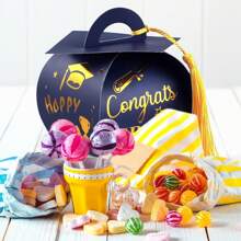 Meching 10 Piezas Caja De Regalo De Sombrero De Graduación, Favores De Fiesta De Graduación, Caja De Golosinas De Graduación Con Borla, Decoraciones De Centro De Mesa Para Graduación 2024 Y Favor De Fiesta De Graduación - Blanco y Negro - Ver 9