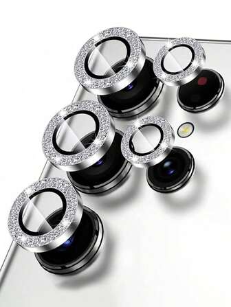 1 zestaw metalowych osłon obiektywu aparatu kompatybilnych z Galaxy prezent na urodziny, rodzinę, przyjaciół lśniący kryształ, osłona obiektywu, akcesoria do telefonu