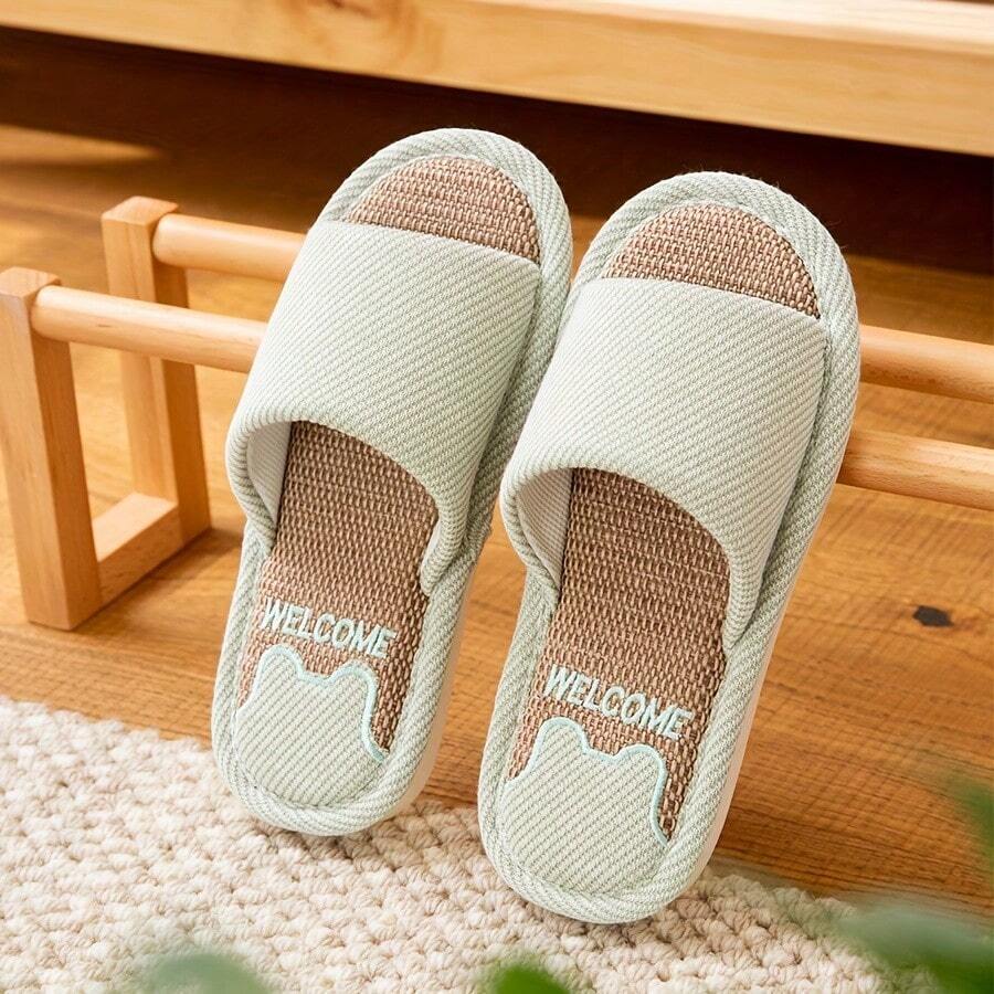 Dép vải lanh cho nữ và nam, dép vải thấm mồ hôi chống trượt trong nhà, thích hợp cho mọi mùa - màu xanh lá - Xem 1