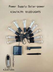 1 peça Luz de Corda Solar Retrô à Prova d'Água com 8 Funções e Lâmpadas LED para Acampamento, Pátio, Jardim, Festa de Festival (4,5m/10 Luzes) Decoração de Outono, Decoração de Casa, Decoração para Exteriores