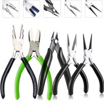 1-6pcs Jewelry Pliers Set, Includes Round Nose Pliers, Nylon Jaw Pliers, Wire Cutters, 6 In 1 Pliers, Wire Wrapping Pliers, And Bead Crimping Pliers For DIY Jewelry Making And Repairing.