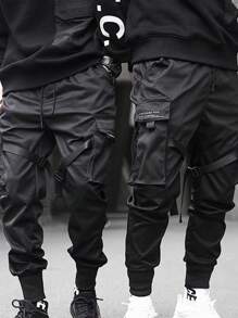 Pantalones negros clásicos de estilo informal para hombre, pantalones suaves cómodos y transpirables, aptos para correr, bailar en la calle, joggers,hacer deporte y para el día a día. - Negro - Ver 8