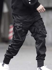 Pantalones negros clásicos de estilo informal para hombre, pantalones suaves cómodos y transpirables, aptos para correr, bailar en la calle, joggers,hacer deporte y para el día a día. - Negro - Ver 1