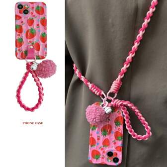 全新夏季风格草莓全套手机壳兼容 iPhone 15 Pro Max、iPhone 14 Pro、彩虹星、脸、12 手带、13 Pro 和 12 Pro Max、12 Pro 单肩包